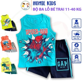 Set đồ ba lỗ bé trai size đại 11-40 kg bộ quần áo sát nách thun cotton cho bé mặc mát in hoạt hình khủng long Homie Kids