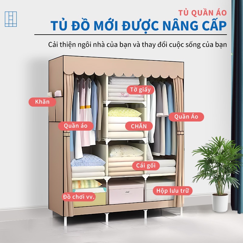 Tủ Vải Tủ Đựng Quần Aó Đa Năng Khung Thép Chịu Lực Tốt Chống Bụi Thiết Kế Hiện Đại | BigBuy360 - bigbuy360.vn