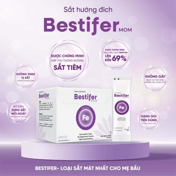 Sắt bầu dạng nước BESTIFER MOM cho mẹ bầu sau sinh giảm thiếu máu do thiếu sắt không tanh Bestifer