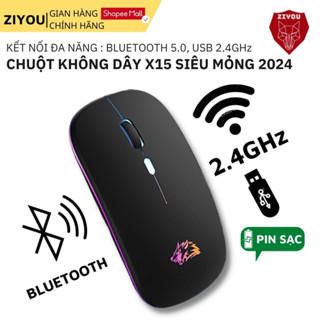  Chuột Không Dây Bluetooth Siêu Mỏng ZIYOU X15 Sử Dụng Pin Sạc Lithium Có Led RGB Kết Nối Đa Năng Máy Tính Laptop TV 