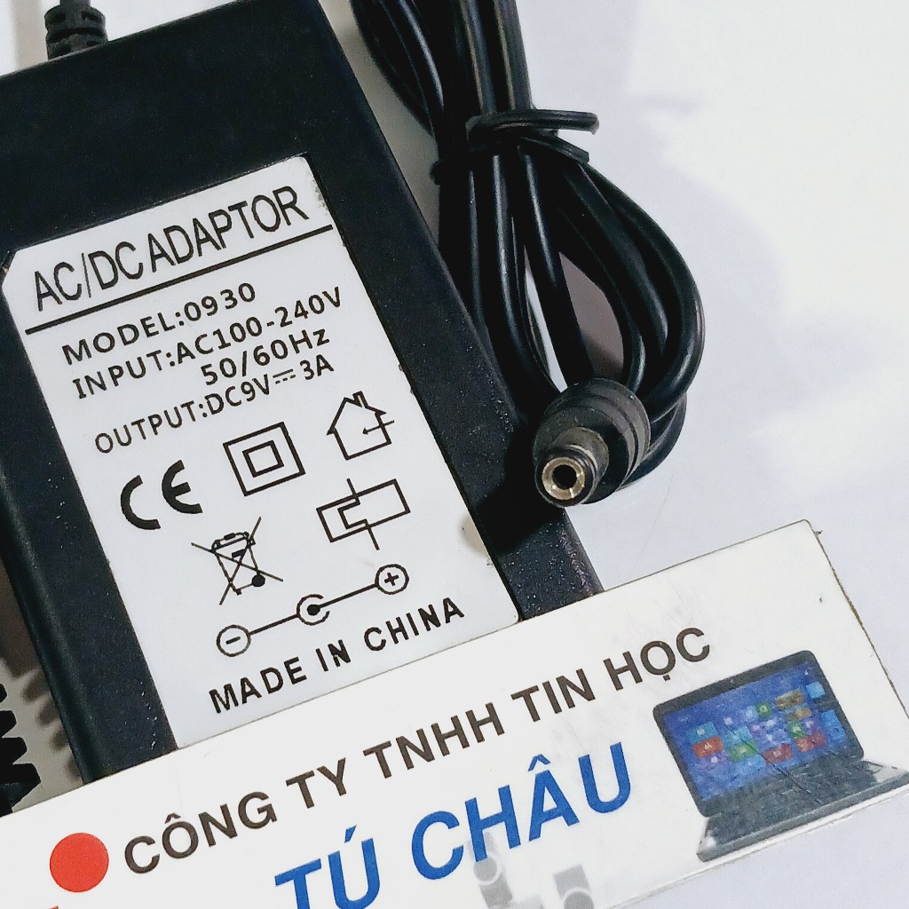 Adapter DC 9V - 3A / Đầu cắm 5.5mm x 2.1mm (Dây liền adapter)