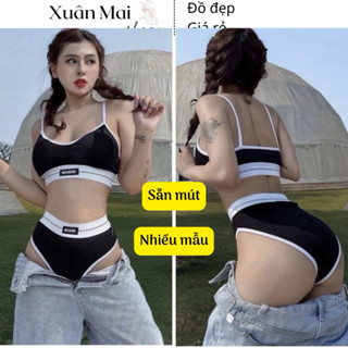 [FREESHIP - SẴN MÚT] Bikini/ đồ bơi 2 mảnh Ngọc Trinh dáng thể thao in chữ sexy khoe mông lưng cao viền trắng siêu xinh