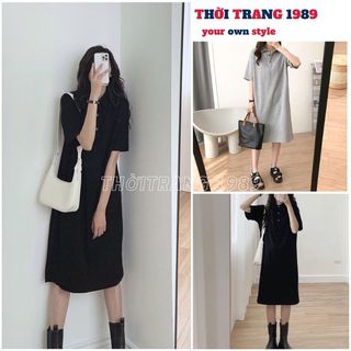 Váy polo nữ đầm suông cổ sơ mi bẻ dáng basic thiết kế trẻ trung cá tính năng động dáng dài - 1989