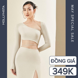 MOLLYNISTA (CHÍNH HÃNG) Set Linson áo váy thun tăm cut out quyến rũ tôn dáng trendy thiết kế cao cấp