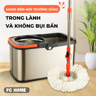 XÔ LAU NHÀ THÔNG MINH BUNA INOX KHÔNG GỈ - Bộ dụng cụ lau nhà TỰ VẮT 360 ĐỘ CAO CẤP 93x47x39 cm