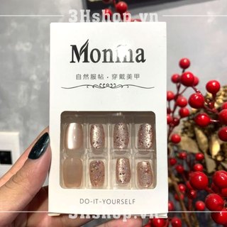 Móng tay giả hồng nude nhũ set 24