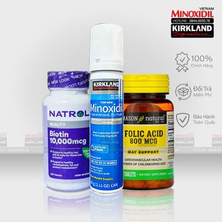 Dung dịch mọc râu tóc Minoxidil 5% Combo 1 Foam 1 Biotin 1 Folic Acid