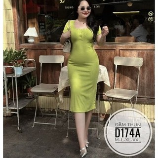 Đầm thun gân co giãn big size 55kg-90kg (hình thật), đầm thun nữ đẹp, đầm nữ đẹp (bigsize, to, lớn, béo, mập, size lớn)