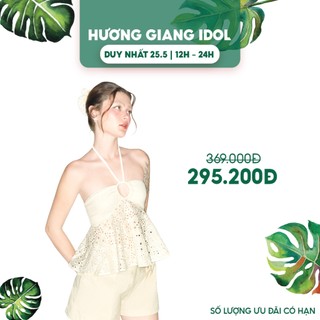  Áo kiểu phối vải đục lỗ - Kem - T0880
