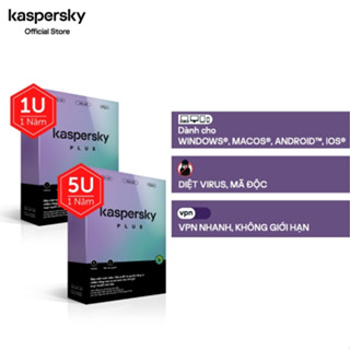 Combo Phần mềm diệt virus Kaspersky Plus (1 Thiết bị/năm và 5 Thiết bị/năm) | 2 Hộp sản phẩm riêng biệt