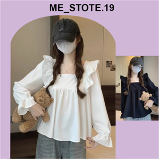  Áo sơ mi cổ vuông bèo vai buộc nơ sau dáng babydoll phong cách Hàn Quốc phù hợp đi làm đi học đi chơi 