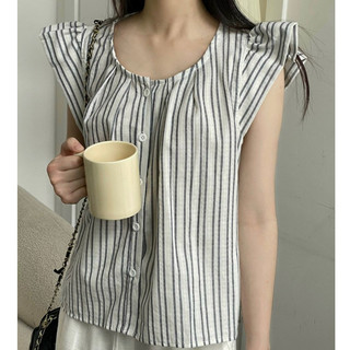 Áo sơ mi nữ kẻ dọc tay hến,Áo kiểu nữ Hàn Quốc trendy họa tiết thô kẻ thoáng mát thời trang thường ngày A5240552 