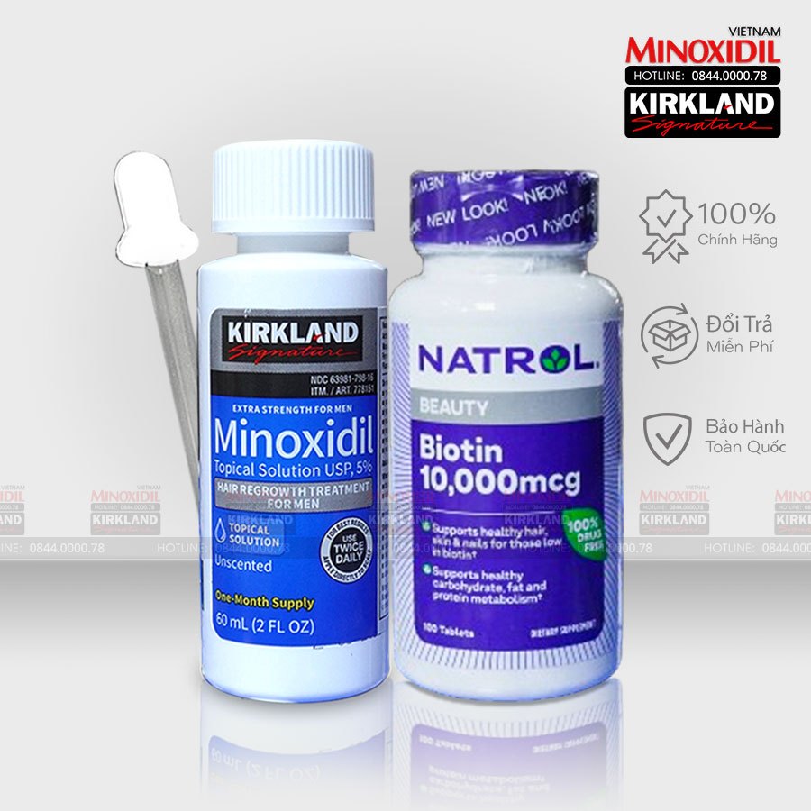 Thuốc mọc râu tóc Minoxidil 5% Combo 1 Lỏng 1 Biotin