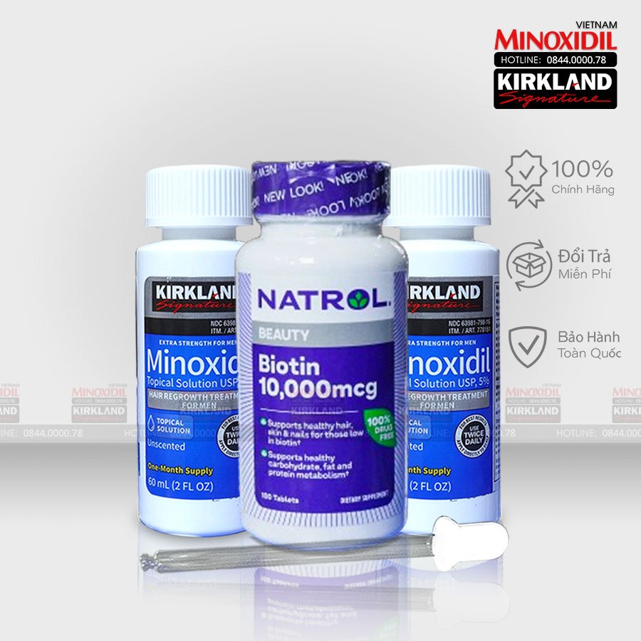 Thuốc mọc râu tóc Minoxidil 5% Combo 2 Lỏng 1 Biotin