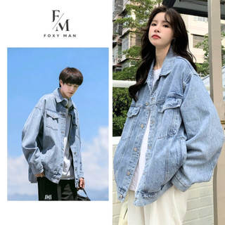 Áo khoác Jean Nam nữ Form Rộng Unisex Cổ Bẻ Cài Khuy, Áo Khoác Bò - Áo Jacket Jeans Chất Liệu Denim Oversize FOXYMAN