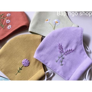 Khẩu trang thêu tay vải linen