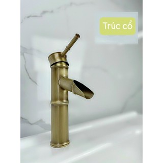 Vòi lavabo chậu rửa mặt nóng lạnh thân đồng cổ cây trúc cao cấp SNL20 tặng đôi dây cấp inox