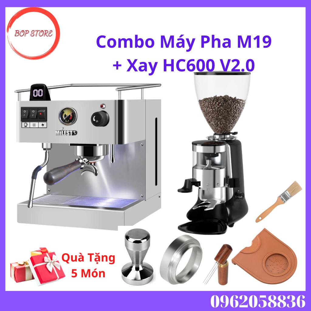 Combo Máy Pha Cafe Milesto M19 + Xay HC600