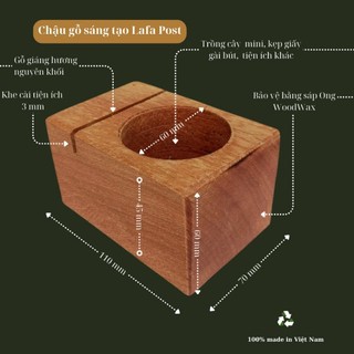 Chậu gỗ sáng tạo Lafa Post, chậu trồng cây sen đá, decor bàn, đế cài lịch, màu sắc tự nhiên