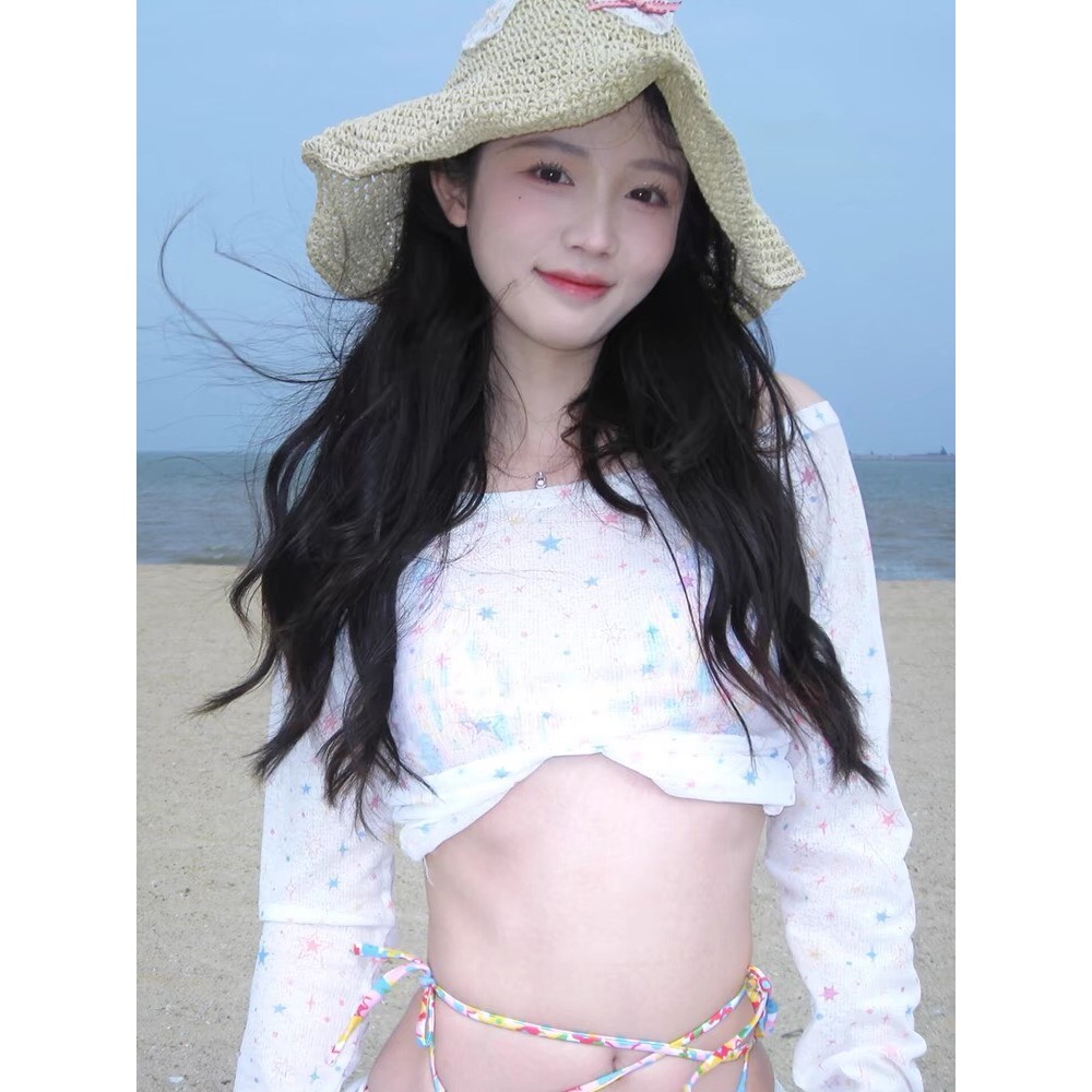 [CÓ SẴN] Áo thun dài tay trễ vai xuyên thấu In Sao đa sắc phong cách Hàn Quốc Áo khoác đi biển 🌺 Freeship | BigBuy360 - bigbuy360.vn