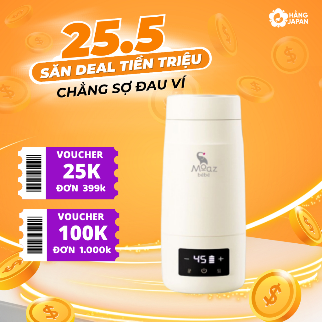 Bình đun nước pha sữa di động Moazbebe MB058 cho bé, bình dun sôi,giữ nhiệt, hâm nước, pha trà,cafe - BH 12 THÁNG