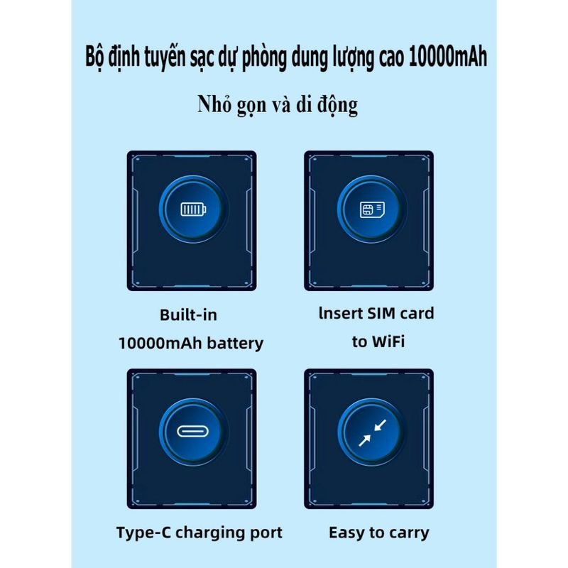 Cục phát wifi từ sim 4G kiêm pin sạc dự phòng 10000mAh TP10000, bộ phát wifi di động tốc độ cao 300Mbps Tất Cả Nhà Mạng