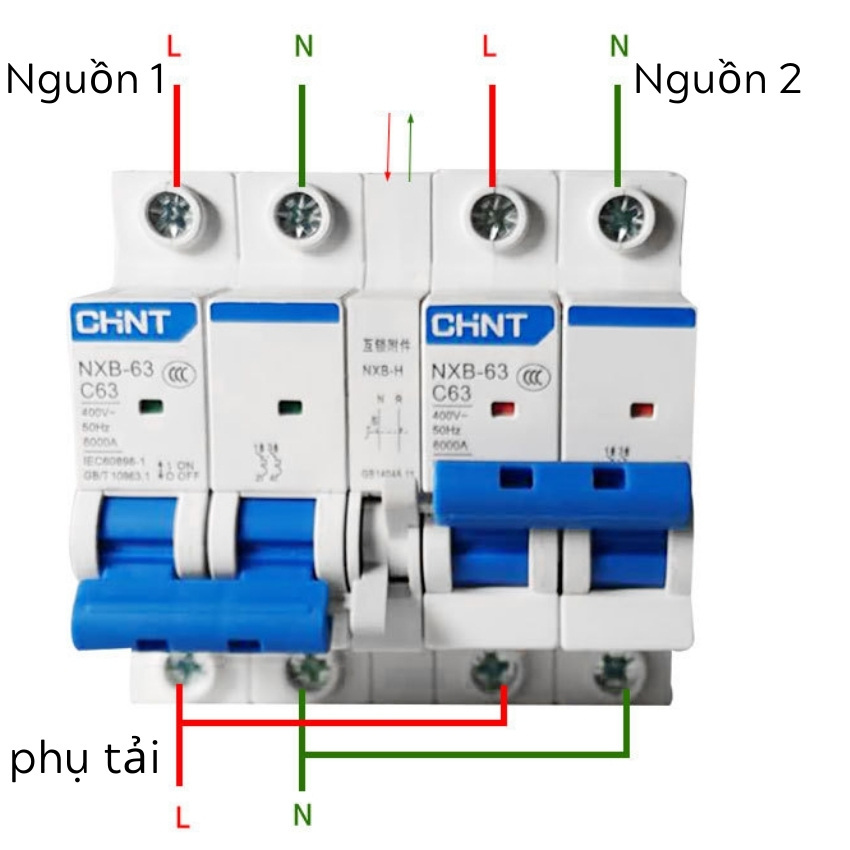 Cầu dao đảo chiều CHINT 2P 63A, CB đảo chiều, Attomat đảo chiều Liên động không gây mất điện CHINT C