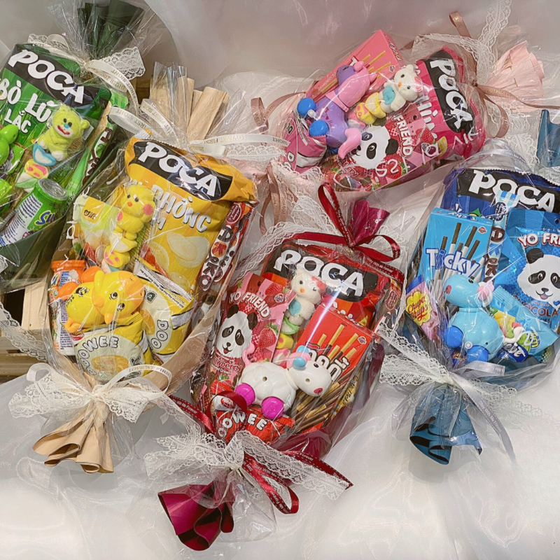 Set Bó Hoa Thuyền Bánh Kẹo AVY Tặng Quà, Sinh Nhật Người Yêu, Các Bé Siêu Dễ Thương Hot Trend Theo Tone Màu Kèm Túi