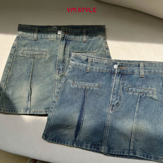 Chân váy jean denim ngắn nữ VMSTYLE cạp cao túi lai trước có lót trong basic đi chơi 4323 CVJ00097