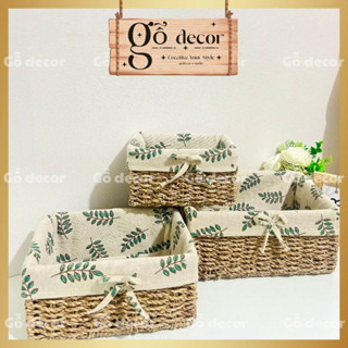 Khay cói, giỏ cói đựng đồ để bàn, có vải lót trang trí, đa dạng kích thước - Gỗ decor