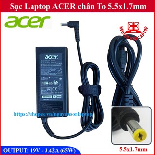 [Xả Kho] Sạc laptop acer 19V - 3.42A (65W) chân To 5.5x1.7mm - đường kính đầu sạc 5.5mm bảo hành 12 tháng New 100%