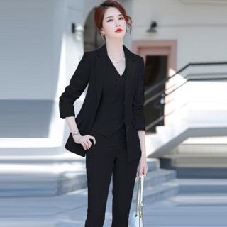 Vest Nữ Công Sở Áo Vest Tay Dài 1 Lớp Quần Dài Áo Gilê TJ33 - Đen