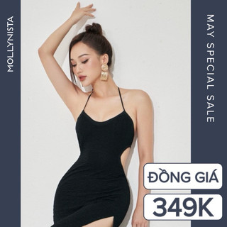 MOLLYNISTA (CHÍNH HÃNG) Đầm thiết kế Alicia thun nhăn khoét cut out xẻ tà quyến rũ nữ tính cao cấp gợi cảm
