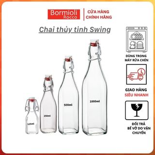 Chai thủy tinh vuông nắp cài Bormioli Rocco Swing, đựng nước ép, mật ong, dầu ăn, nước lọc