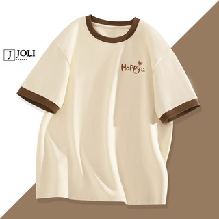 Áo Thun Bo Viền Tay, Áo Phông Nam Nữ Unisex Tay Lỡ By JOLI BST01 In Hình Basic Chất Cotton Form Rộng Phong Cách Ulzzang