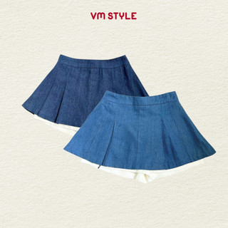 Chân váy ngắn nữ VMSTYLE cạp cao xếp ly phối kiểu có lót trong basic đi học, đi chơi 5175 CVN00170