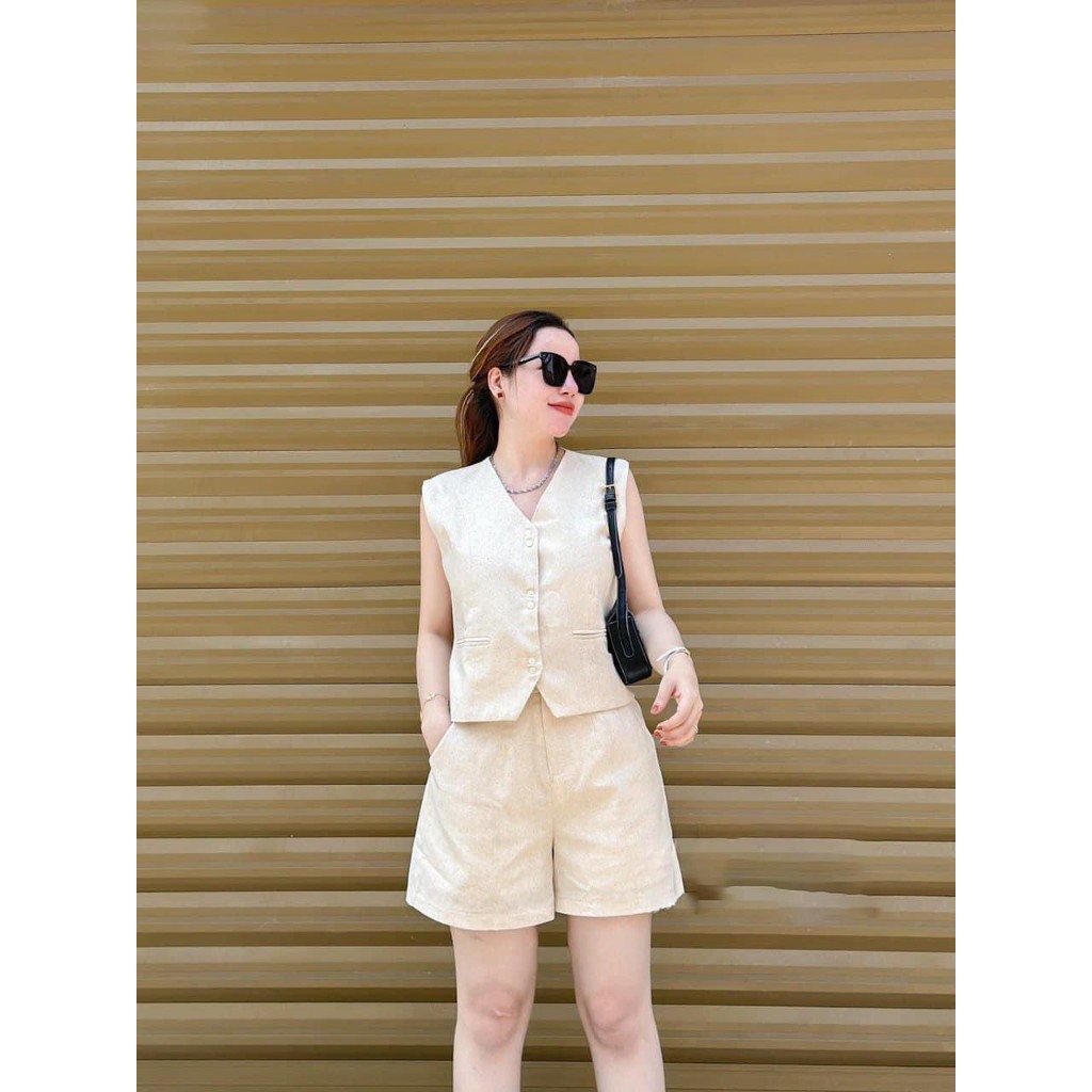 Set linen hai món áo gile sát nách phói quần linen cao cấp phối cúc thời thượng hàng QCCC loại 1 hai lớp