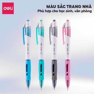 Bút gel bút bi dầu EQ18 mực xanh ngòi 0.7mm Deli - Bút bi bấm ngòi cải tiến viết êm.