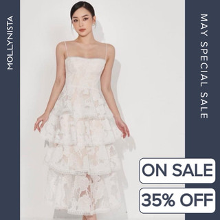 MOLLYNISTA (CHÍNH HÃNG) Đầm thiết kế Marisa ren hoa trắng cúp ngực 4 tầng quyến rũ nữ tính cao cấp đi tiệc gợi cảm
