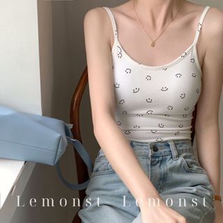 Sẵn- Áo 2 Dây Thun Mặt Cười Cho Nữ Lemonst