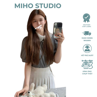 Áo Sơ Mi Kiểu Cộc Tay Cổ Bèo, Áo Somi Cổ Trụ Phối Cổ Sen Điệu Đà Tiểu Thư Sang Chảnh Miho Studio