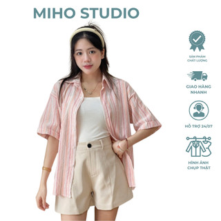 Áo sơ mi cộc tay, áo sơ mi kẻ cộc tay dáng rộng Miho Stuidio