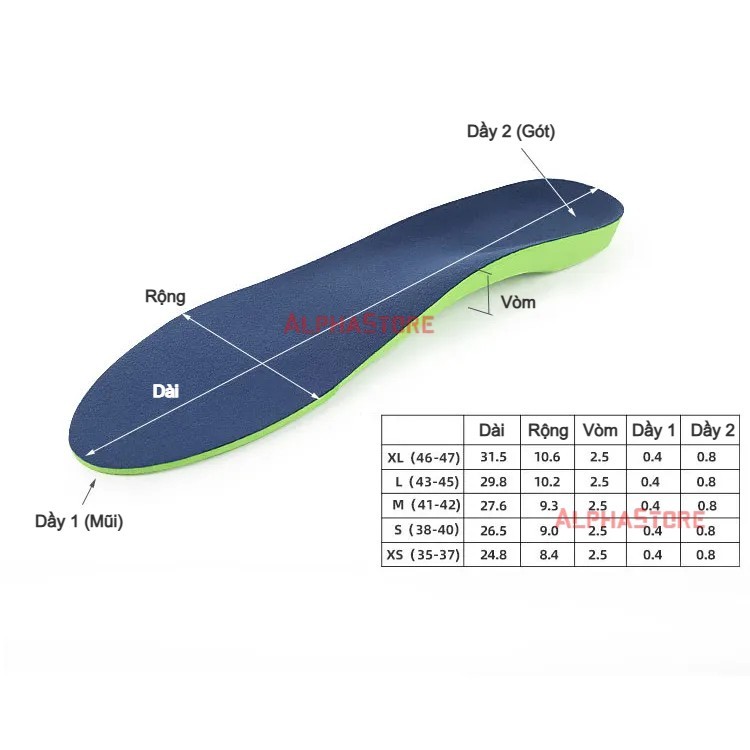 Lót Chân Bẹt Chất Liệu EVA Cao Cấp - Vòm 2.5cm - Lót Giày Chuẩn Y Khoa Chỉnh Hình Bàn Chân Phẳng