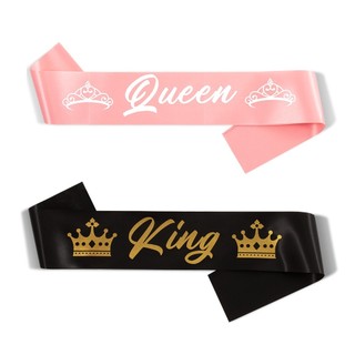 Sash dây băng đeo chéo in chữ KING, QUEEN đủ màu cho tiệc prom
