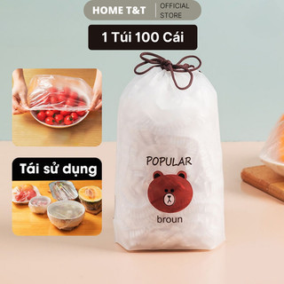 Màng bọc thực phẩm 100 cái , túi bọc thực phẩm pe túi gấu có chun co giãn bọc đồ ăn siêu dai
