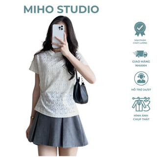 Áo thun babytee ren, áo babe tee cổ tròn cộc tay form dáng vừa miho studio