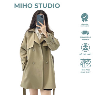 Áo khoác măng tô dáng vừa, Áo mangto dày dặn kèm đai hàng quảng châu cao cấp Miho studio