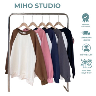 Áo sweater nỉ hàn tay raglang phối màu Miho Studio