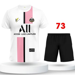 Bộ quần áo đá bóng, đồ đá banh nam nữ P S G Trắng Hồng, Long Thanh Sport