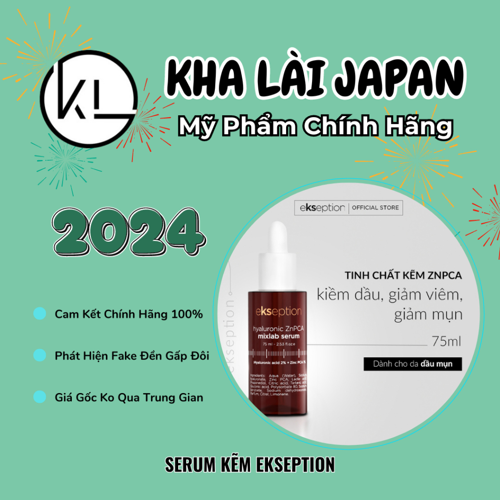 Serum kẽm Ekseption Hyaluronic ZnPCA, HA + 1% ZnPCA giảm mụn, kiềm dầu 75ml